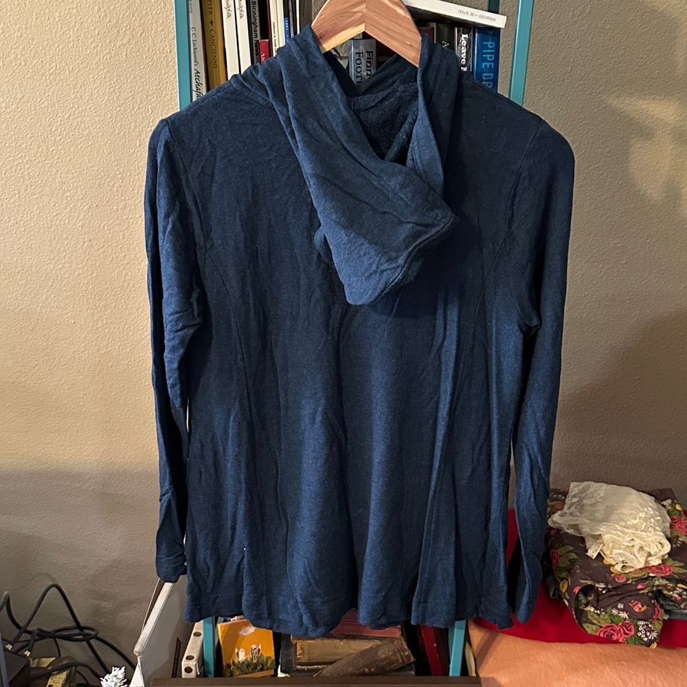 Pure Jill Dark Blue Hooded Long Sleeve Fleece Top